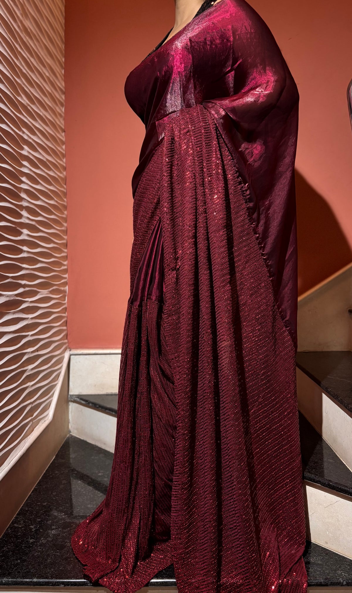 Cherry Bombshell Sequin Saree