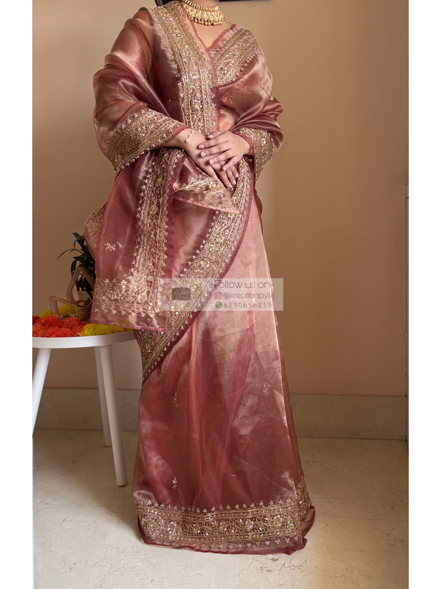 Pure tissue bridal saree with heavy zardosi work