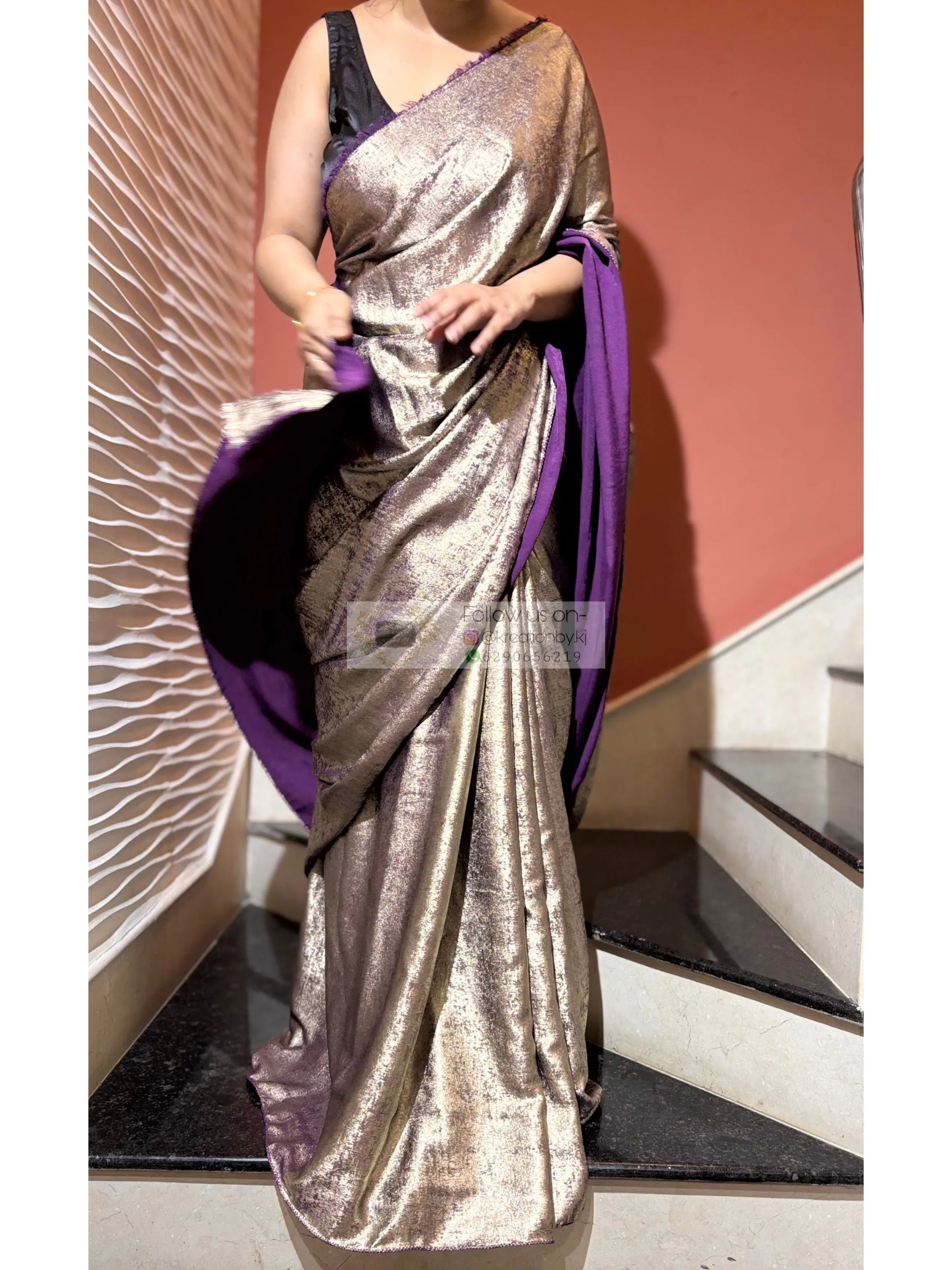 Aubergine Glam Shimmer Cocktail Saree Kreation by KJ