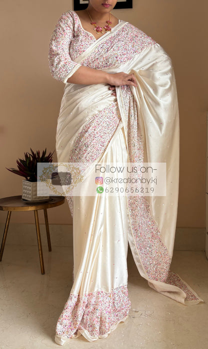 Nargis Cream Satin Silk Saree