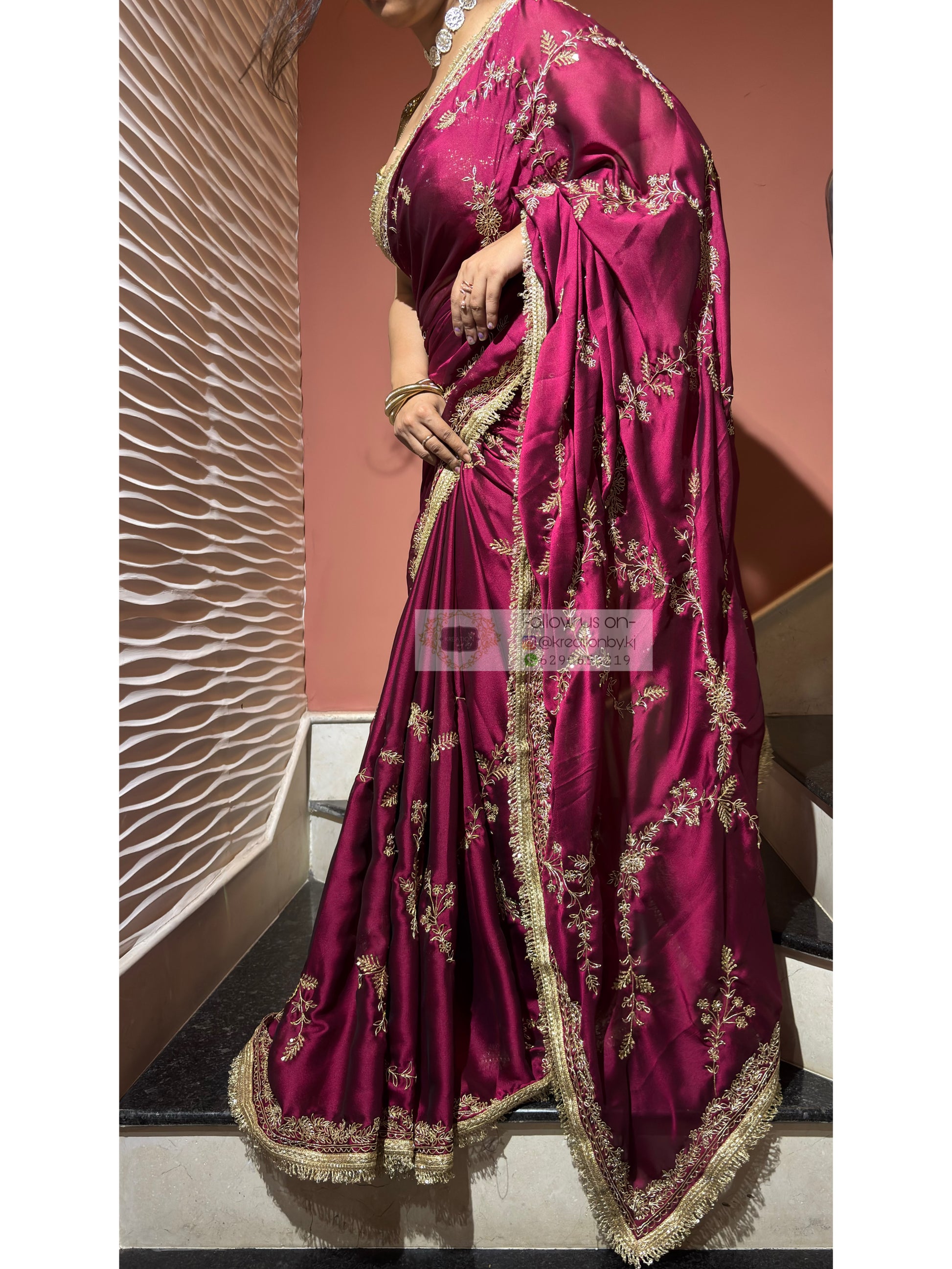 Piya Bawri Wine Georgette Saree - kreationbykj