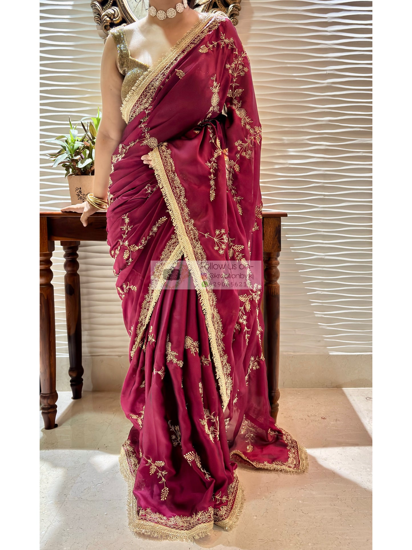Piya Bawri Wine Georgette Saree - kreationbykj