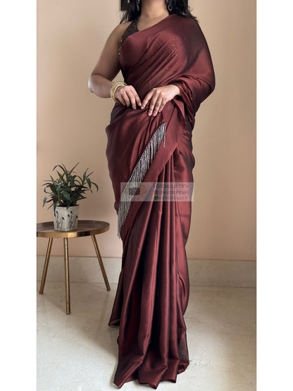 Coffee Brown Georgette Cocktail Saree kreationbykj
