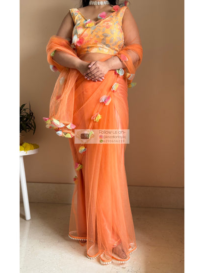 My Sassy Girl Orange Net Saree