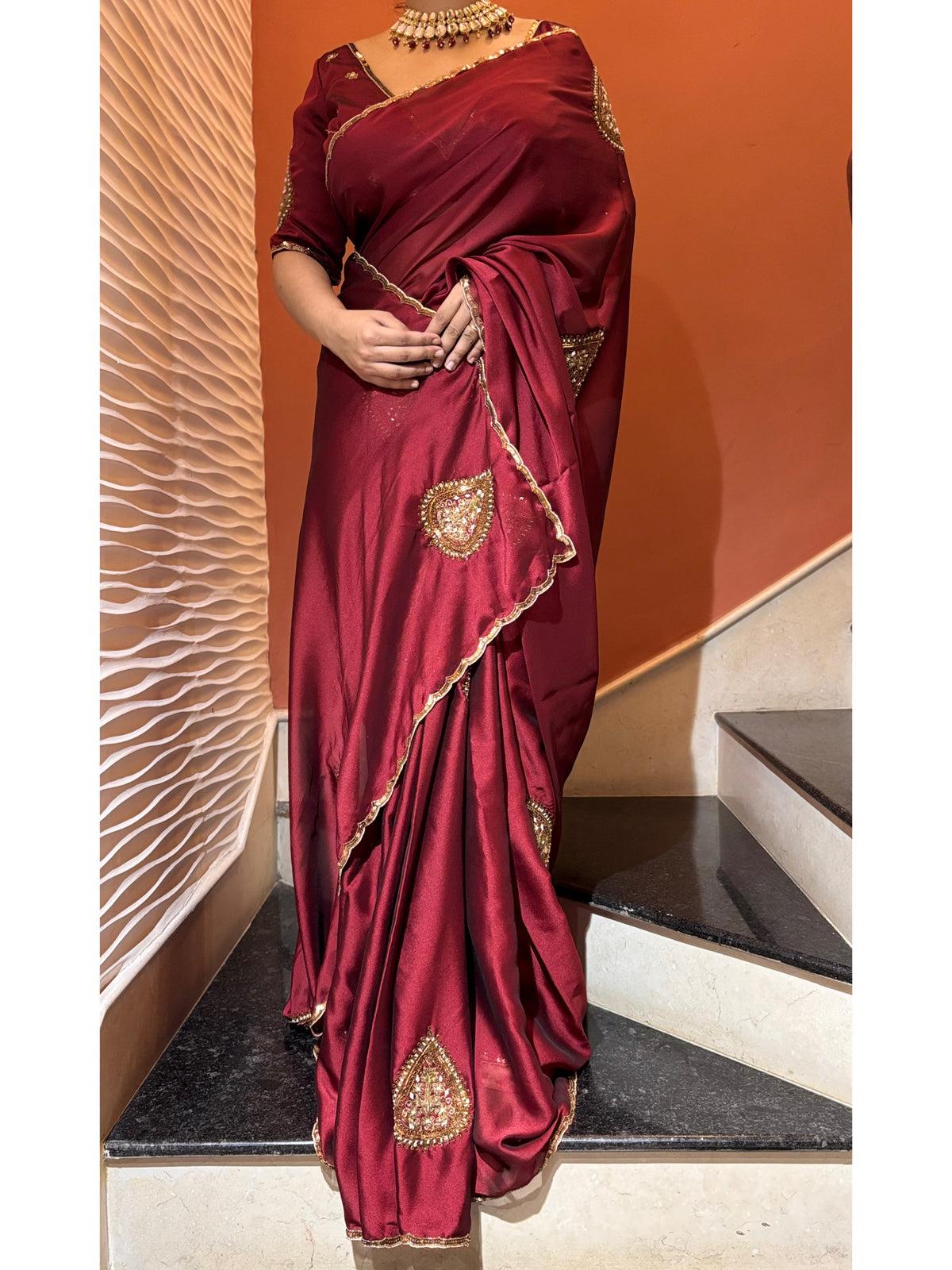 Raag Darbari Maroon Georgette Saree with Zardosi Work