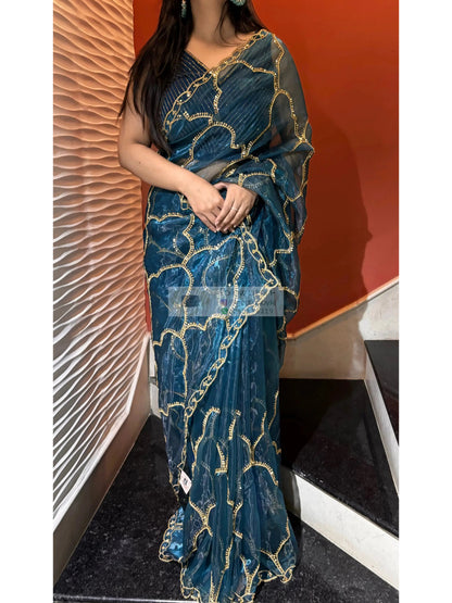 Cobalt Blue Chaudhvin ka Chand Saree for Wedding