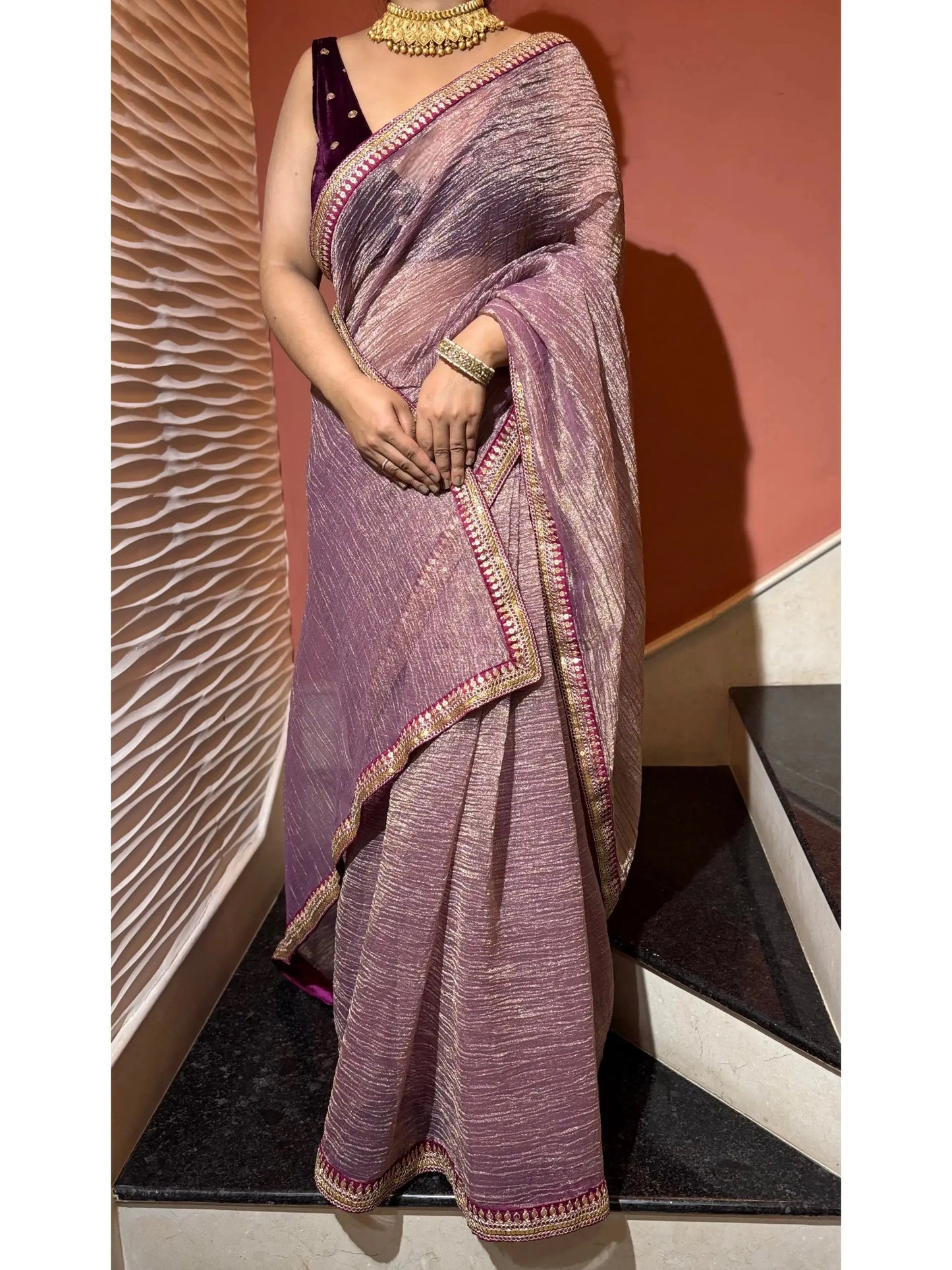 Lavender Crushed Tissue Saree Kreation by KJ