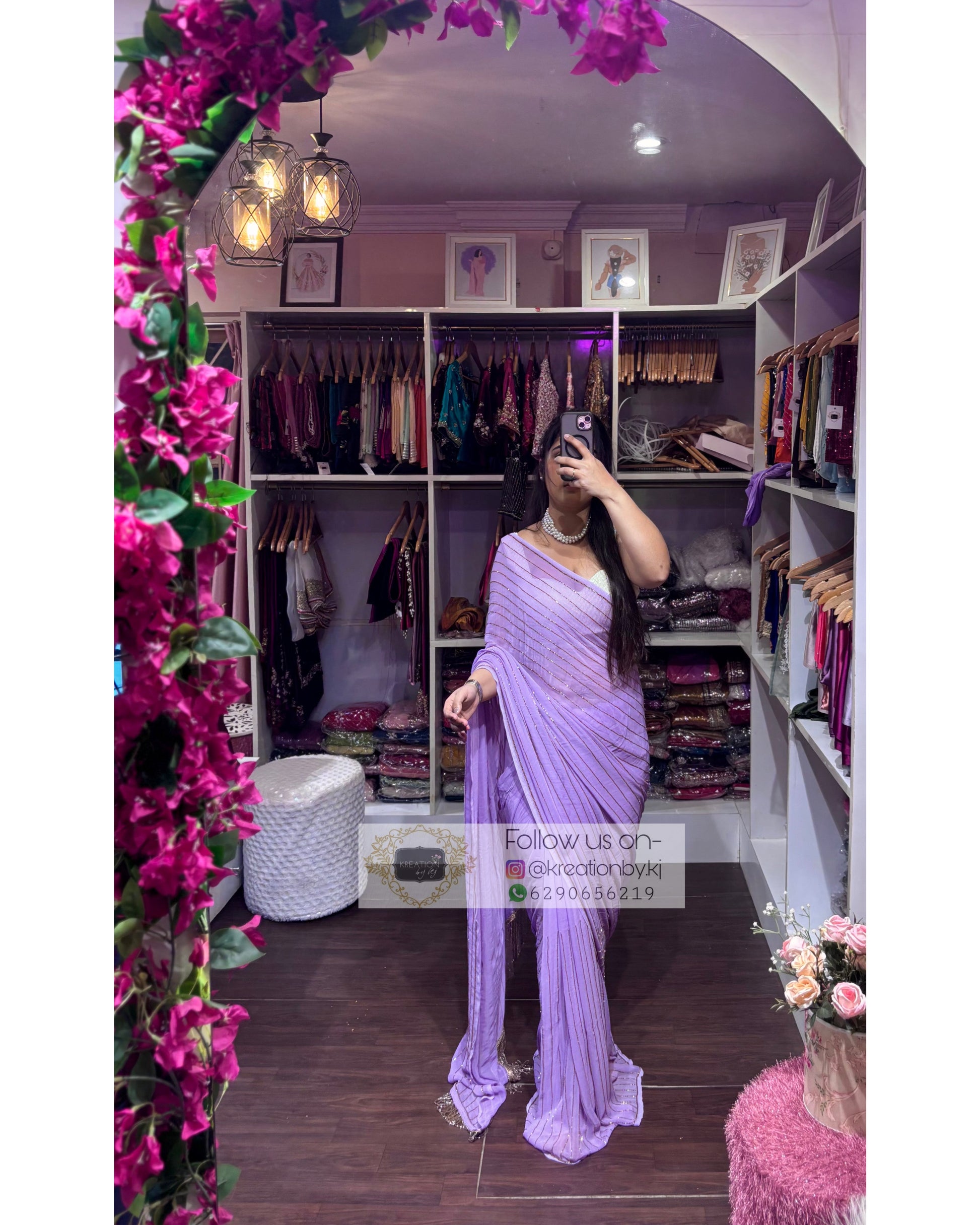 Lavender Noorani Georgette Saree Kreation by KJ