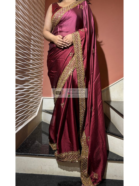 Merlot Ombre Georgette Zeenat Saree kreationbykj