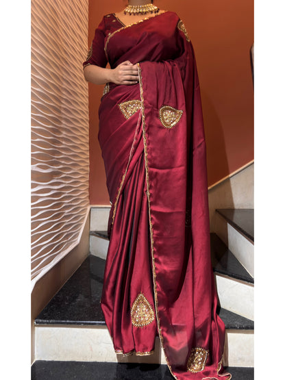 Raag Darbari Maroon Georgette Saree with Zardosi Work