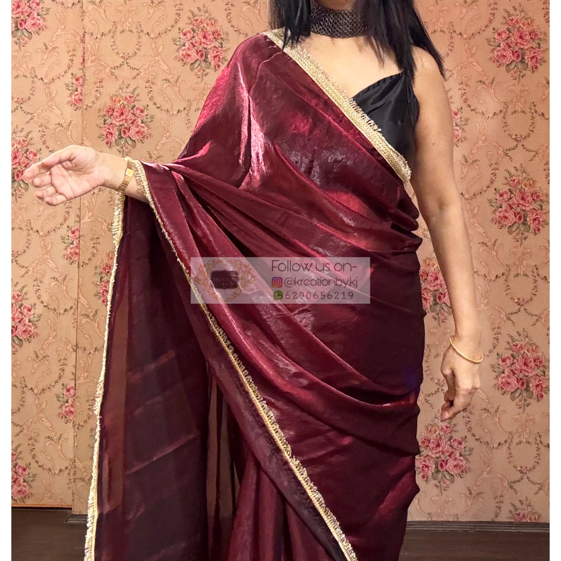 Cheery Wine Shimmer Banno Saree kreationbykj