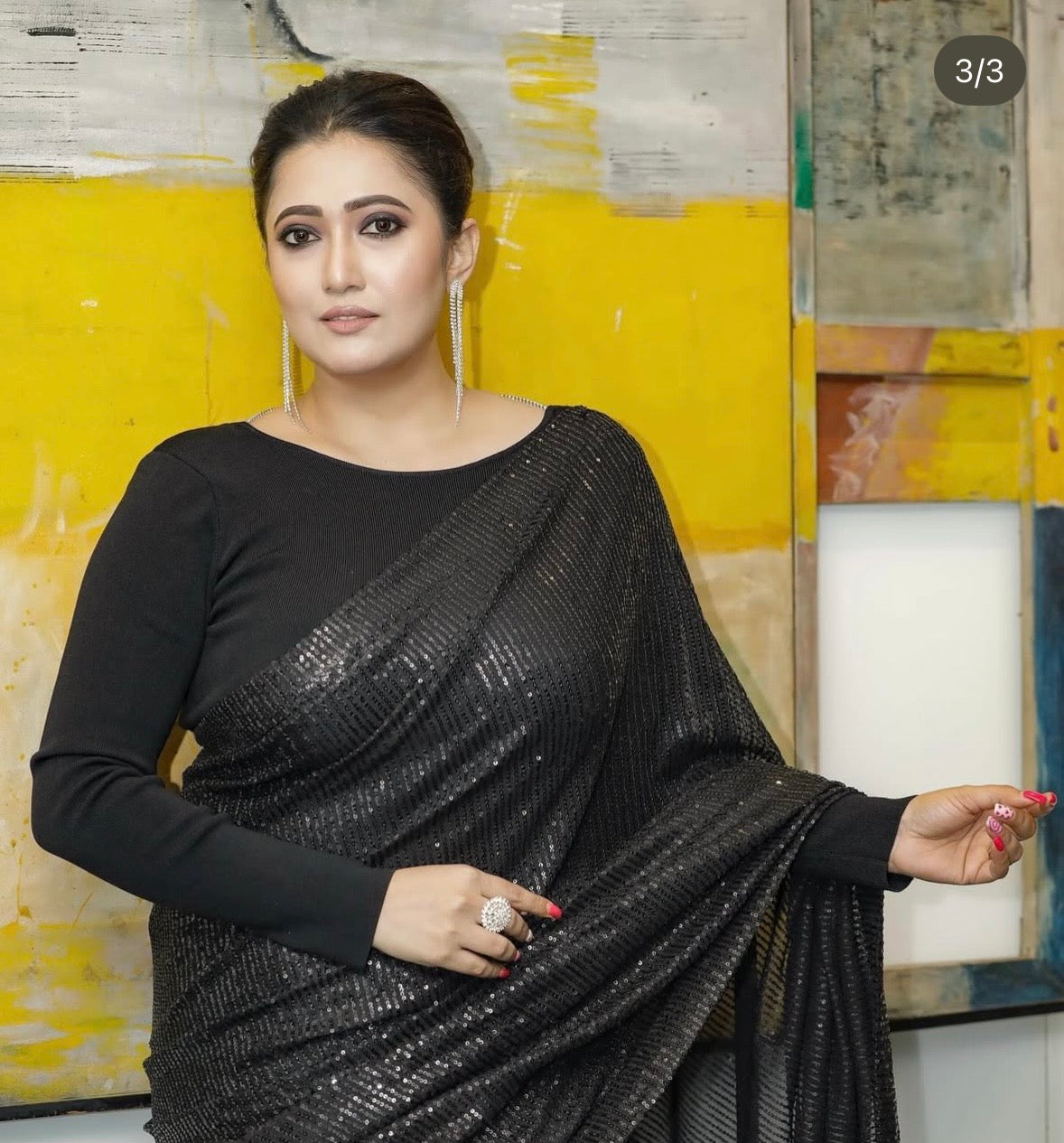 Sampurna Lahiri in Black Sequins Saree