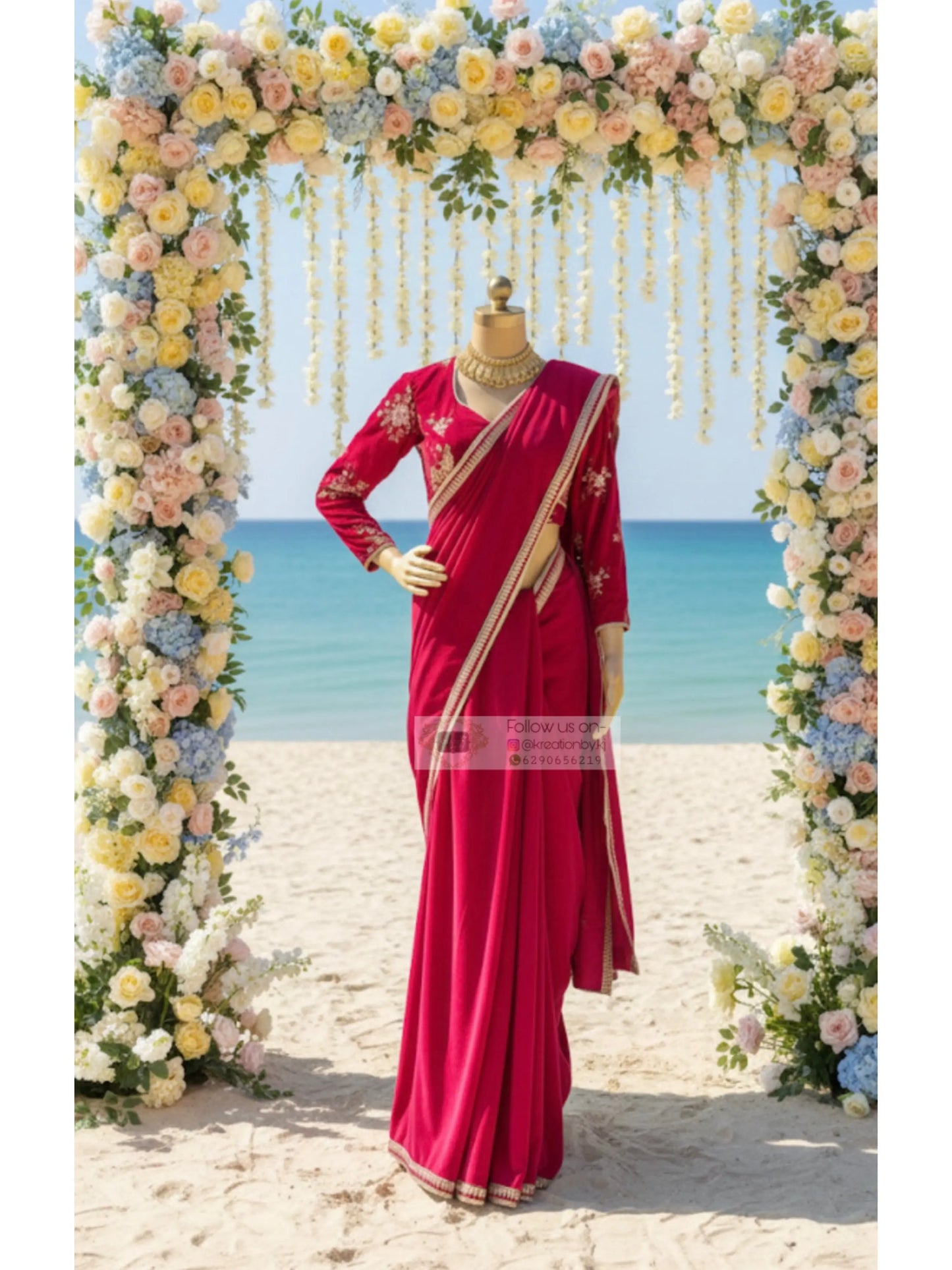 Rani Pink Velvet Banno Saree kreationbykj