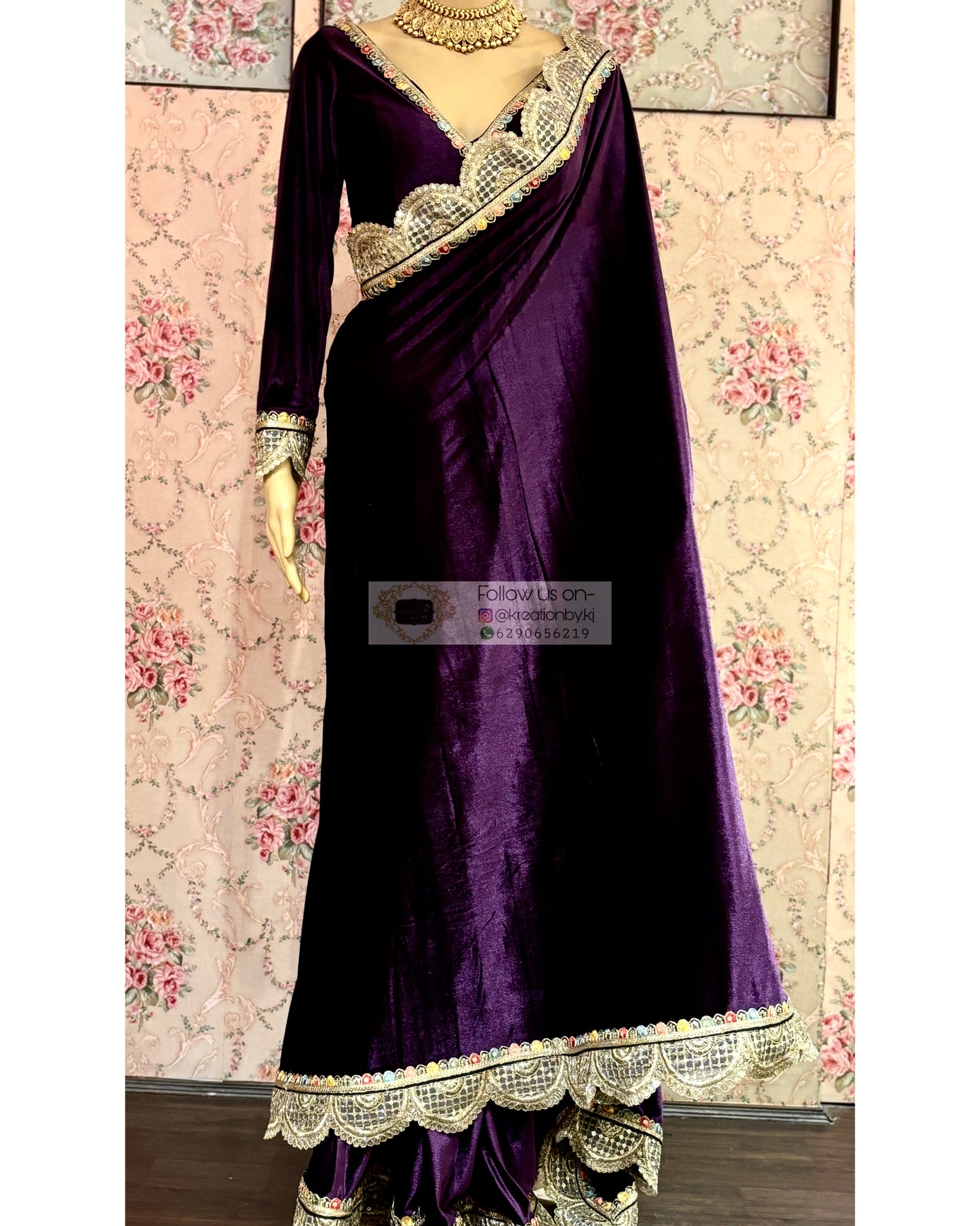 Purple Velvet Banno Saree