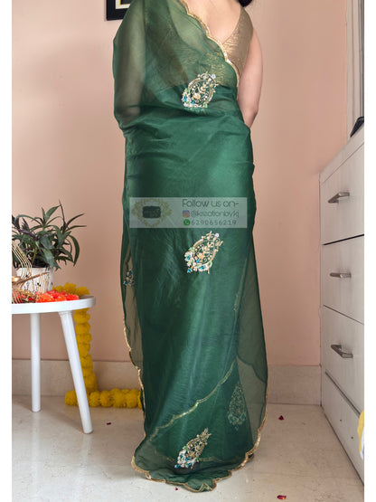 Scent of Yesterday Bottle Green Organza Saree Kreation by KJ