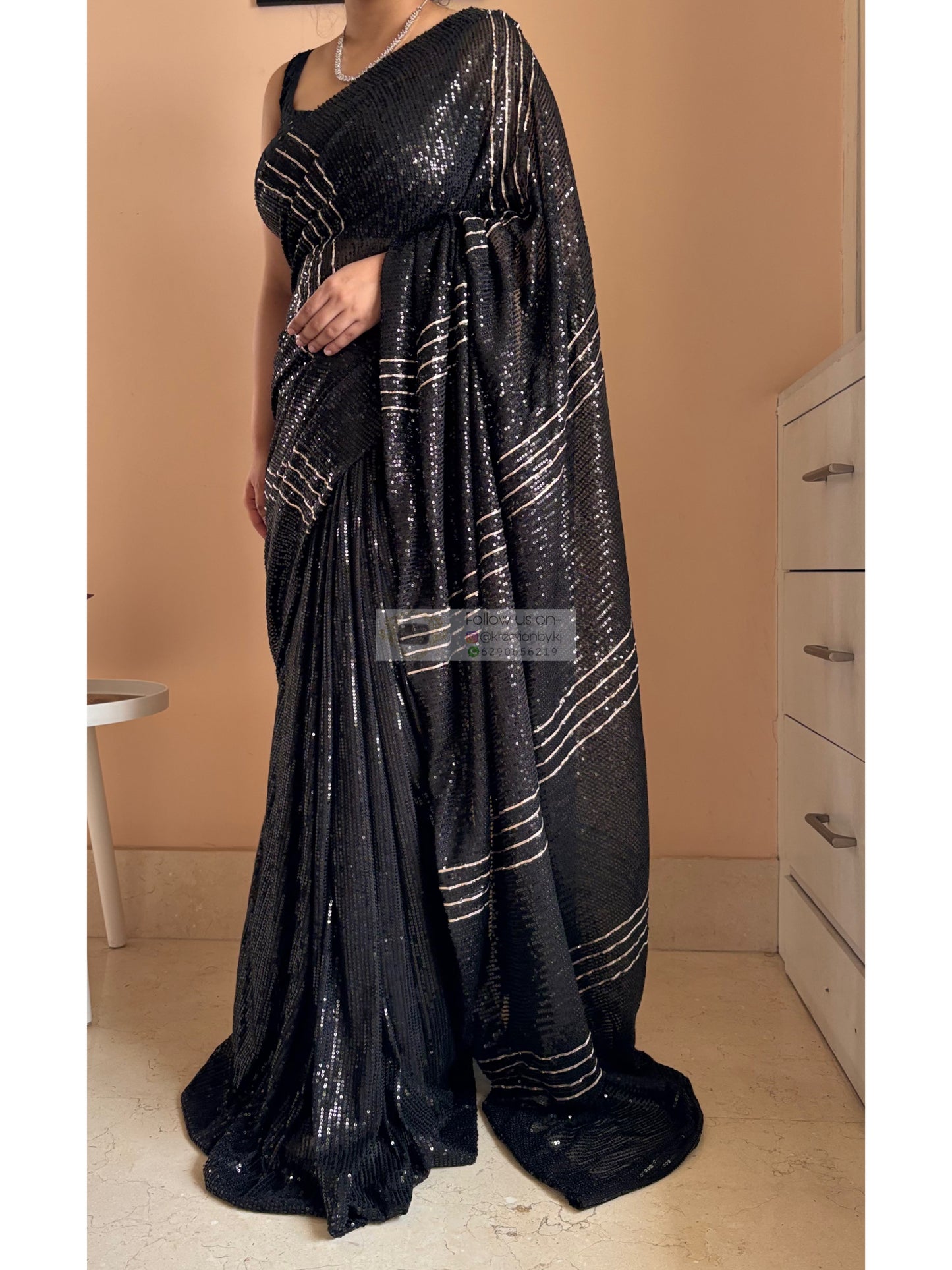 Black Magic Sequin Saree With Gota Patti Strips
