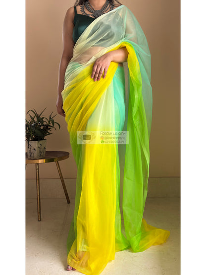 Green and yellow Net Ombre Saree kreationbykj