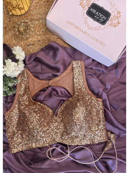 Rose Gold Knitted Sequin Sweetheart Blouse Kreation by KJ