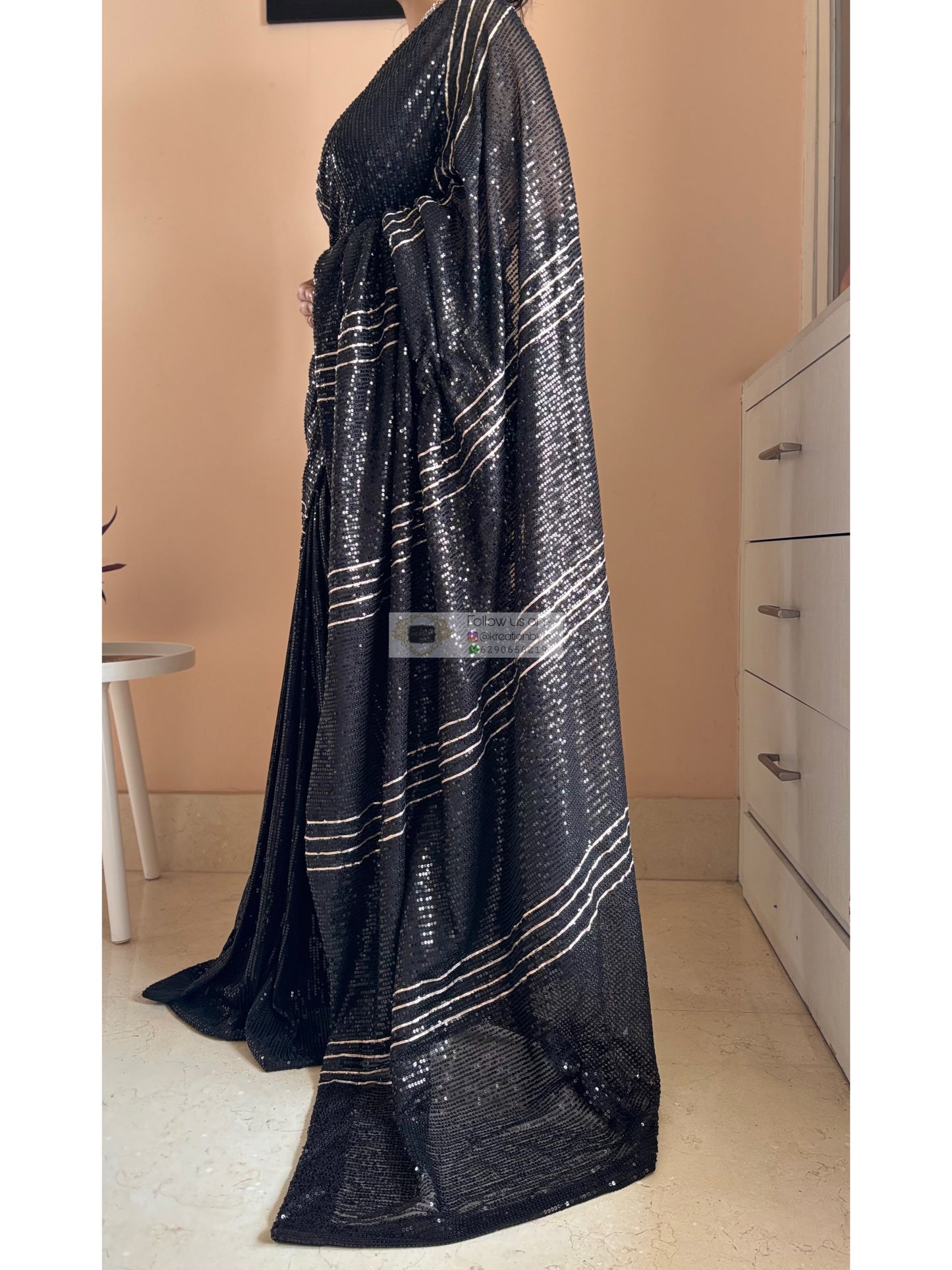 Black Magic Sequin Saree With Gota Patti Strips