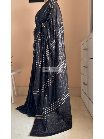 Black Magic Sequin Saree With Gota Patti Strips