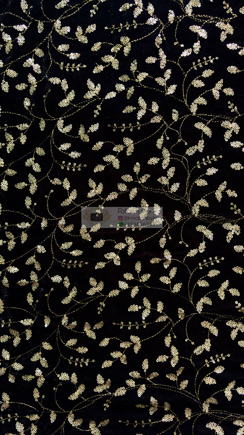 Black Velvet Sequin Embellished Fabric