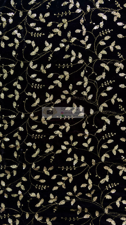 Black Velvet Sequin Embellished Fabric