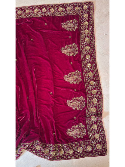 Purple Wine Vows in Velvet Saree