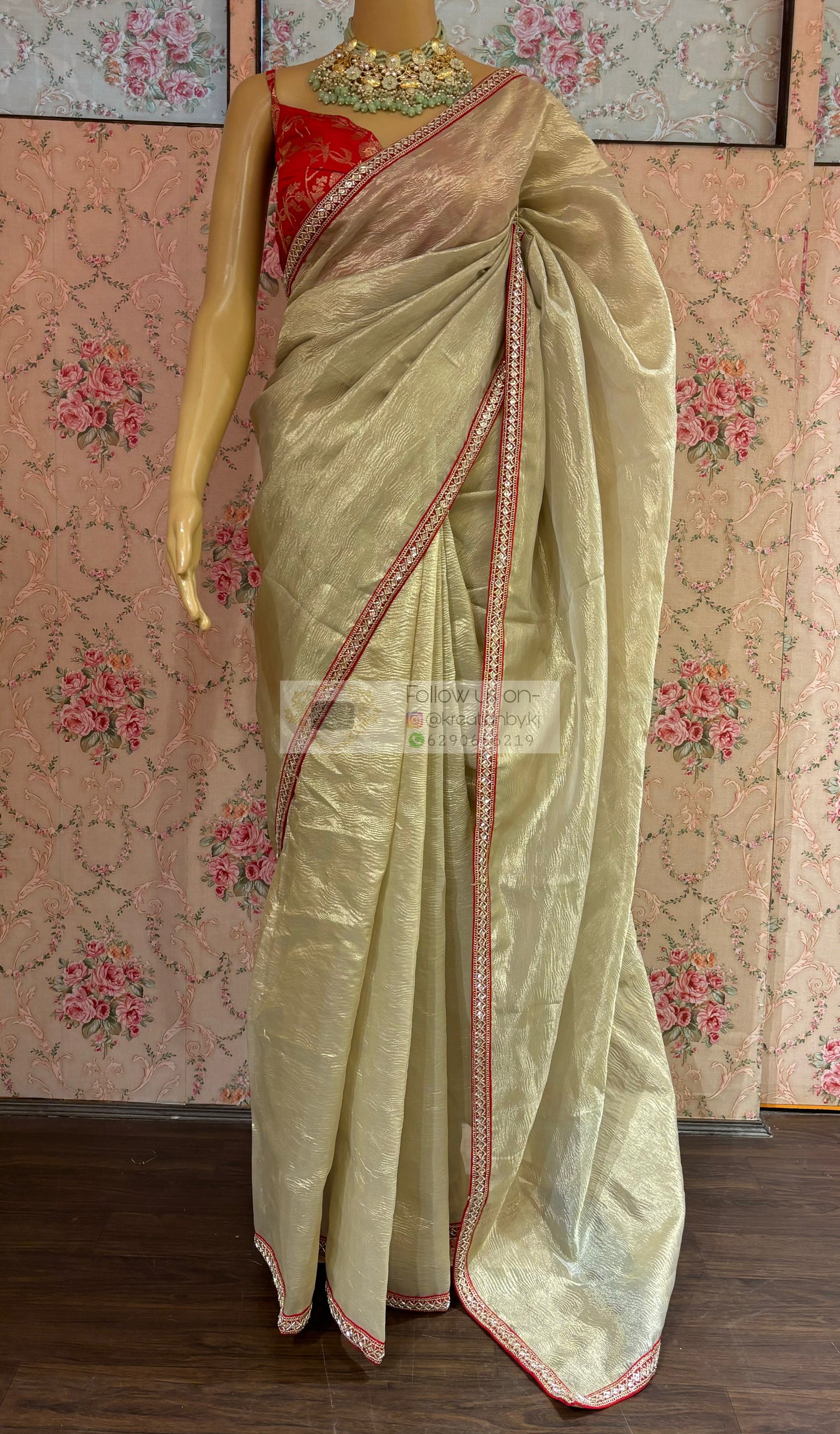 Swarna Beige Crushed Tissue Saree