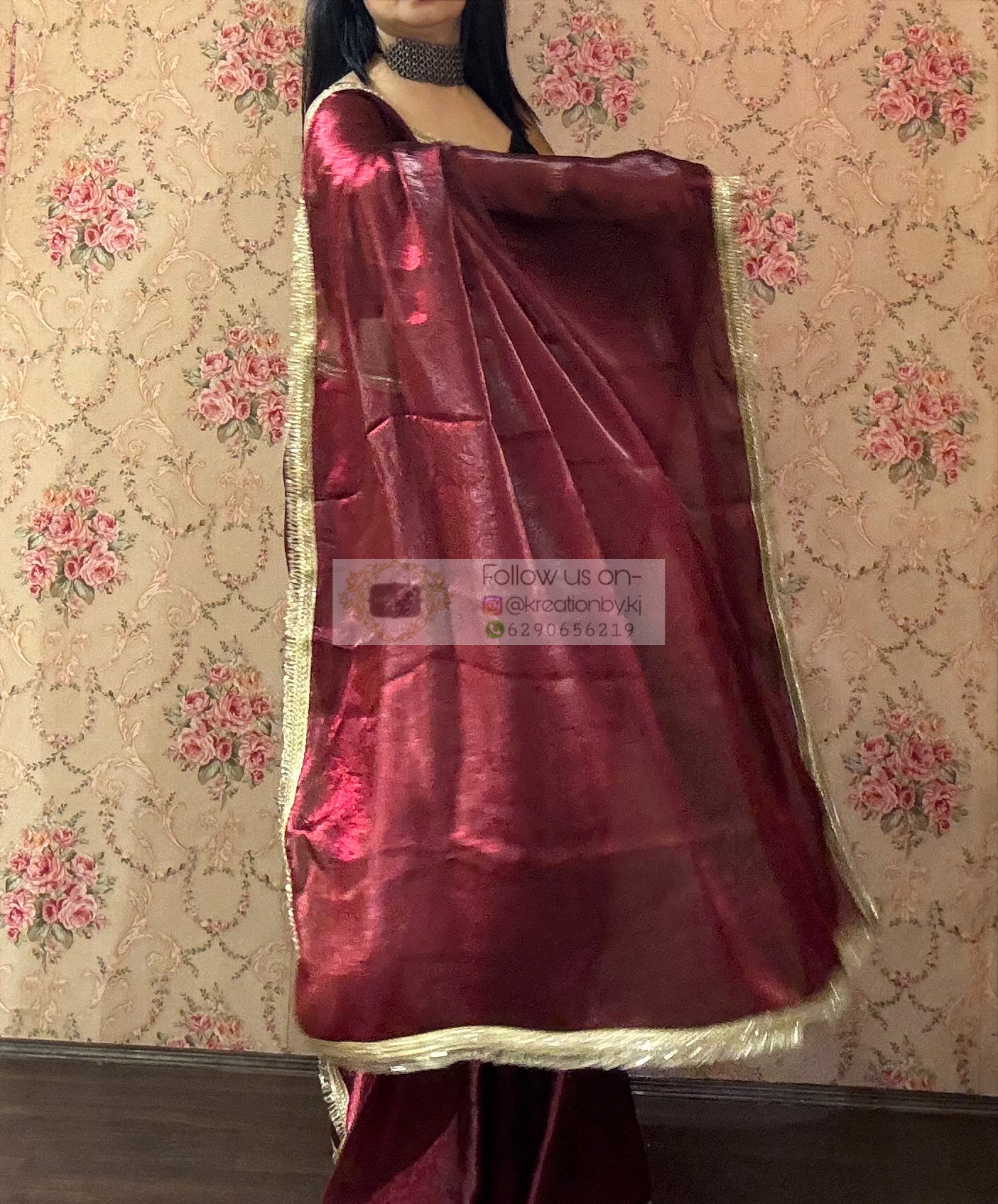 Cheery Wine Shimmer Banno Saree kreationbykj