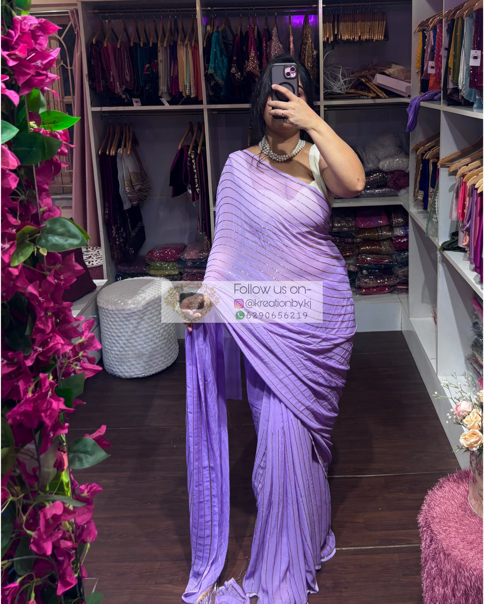 Lavender Noorani Georgette Saree Kreation by KJ