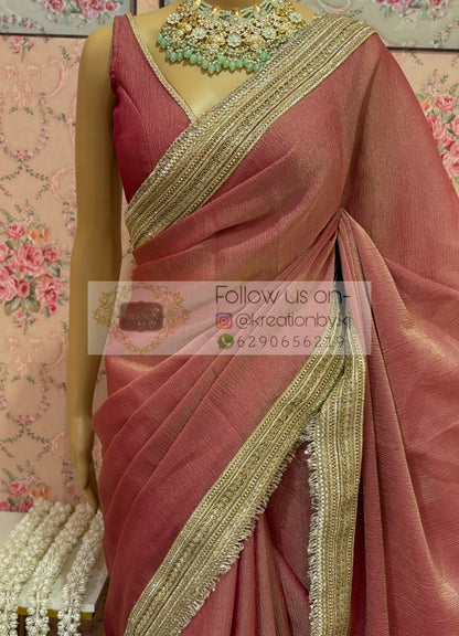 Old Rose Tissue Organza Banno Saree