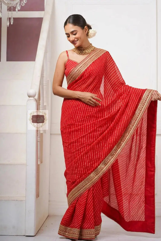 Red Kota Saree with Red Border for Wedding kreationbykj