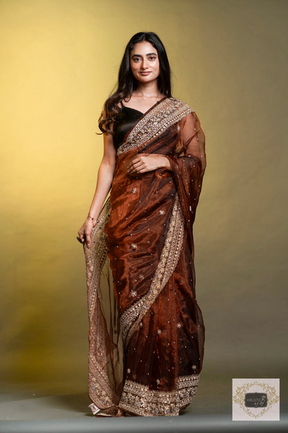 Nazakat Copper Glass Tissue Saree