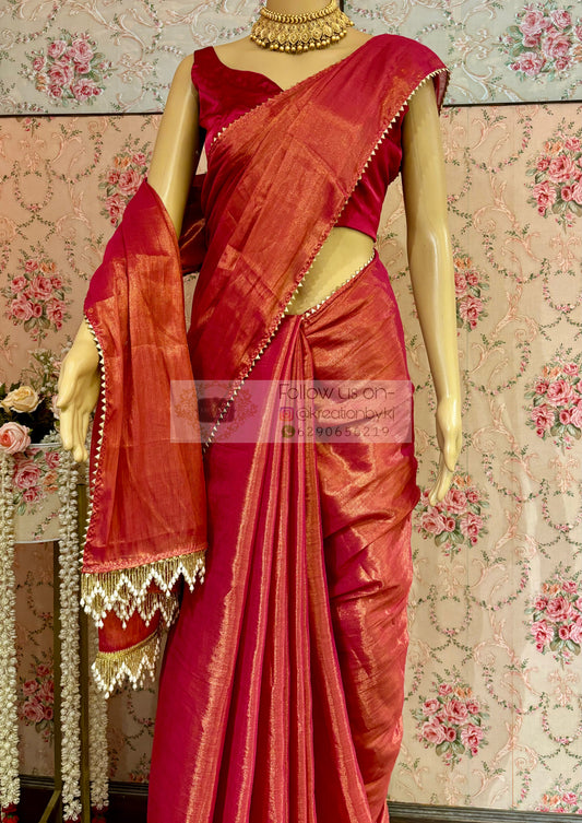 Coral Pink Tissue saree