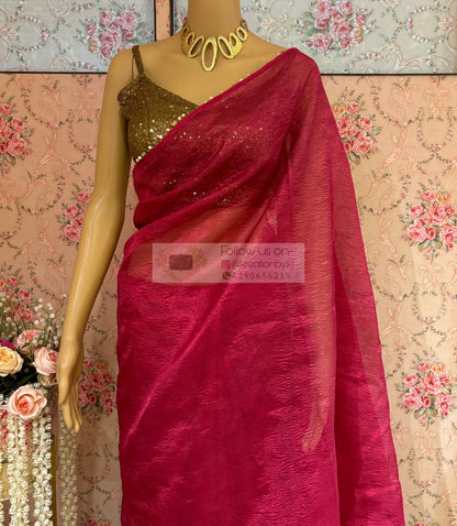 Magenta Pink Crushed Tissue Saree