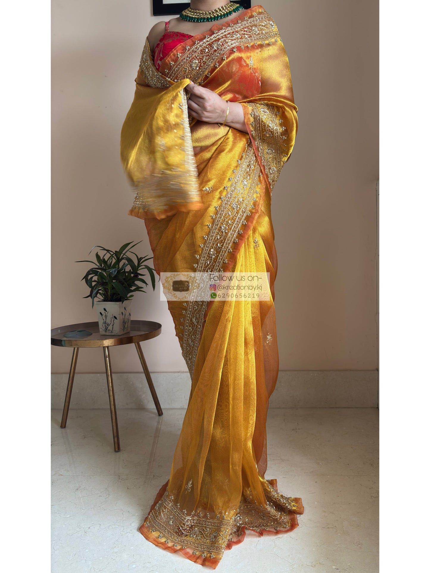 Golden Yellow Zarina Tissue Bridal Saree Kreation by KJ
