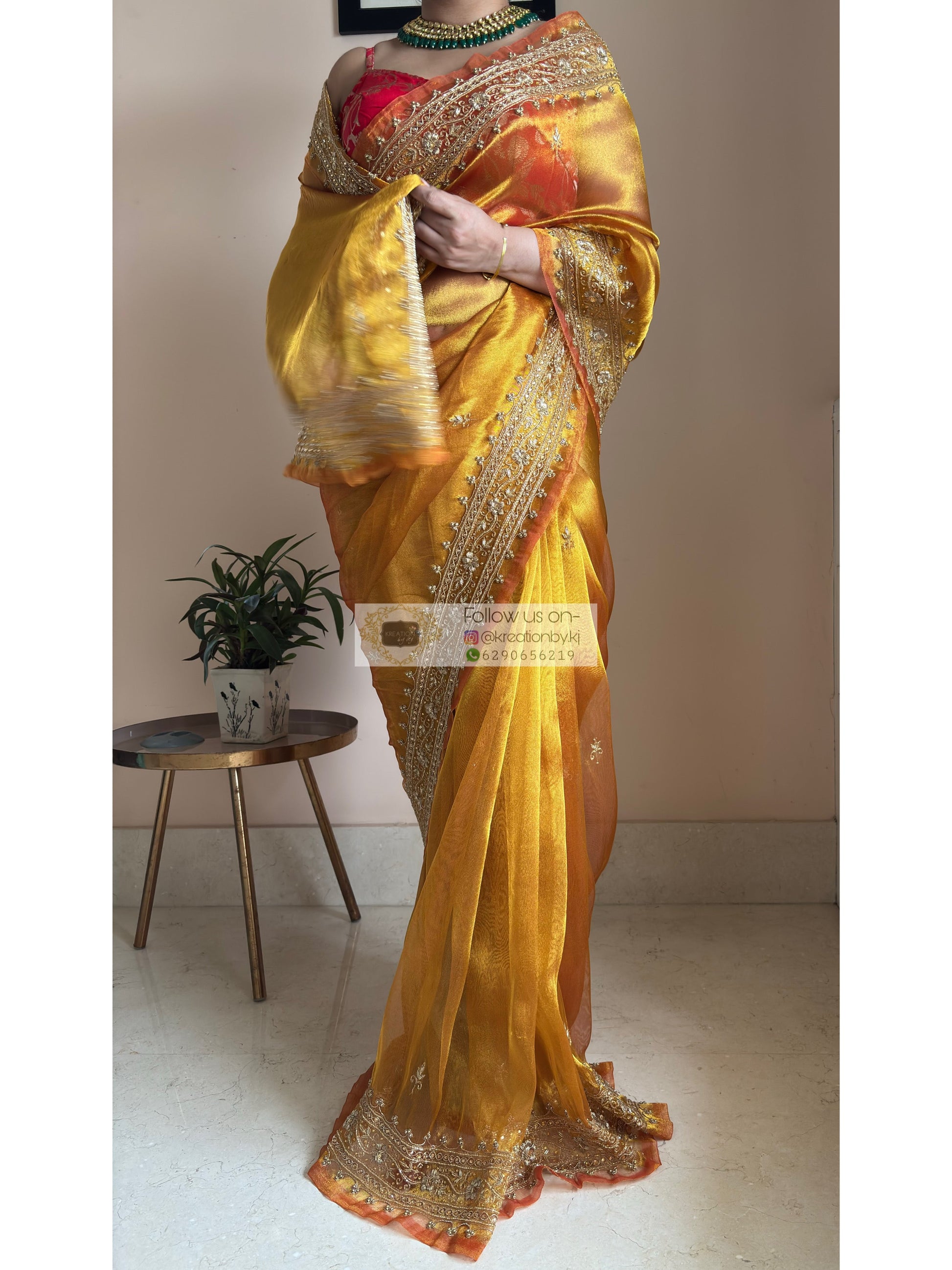 Golden Yellow Zarina Tissue Bridal Saree Kreation by KJ