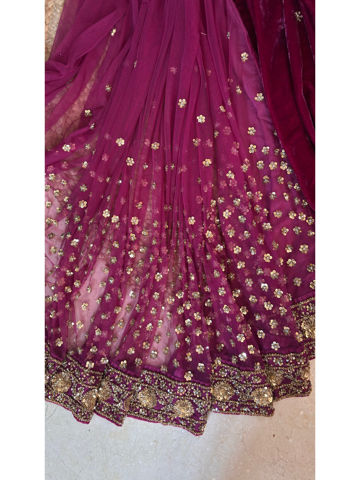 Purple Wine Vows in Velvet Saree