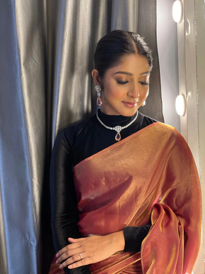 Swastika Ghosh in Hot Pink Metallic Shimmer Satin Saree
