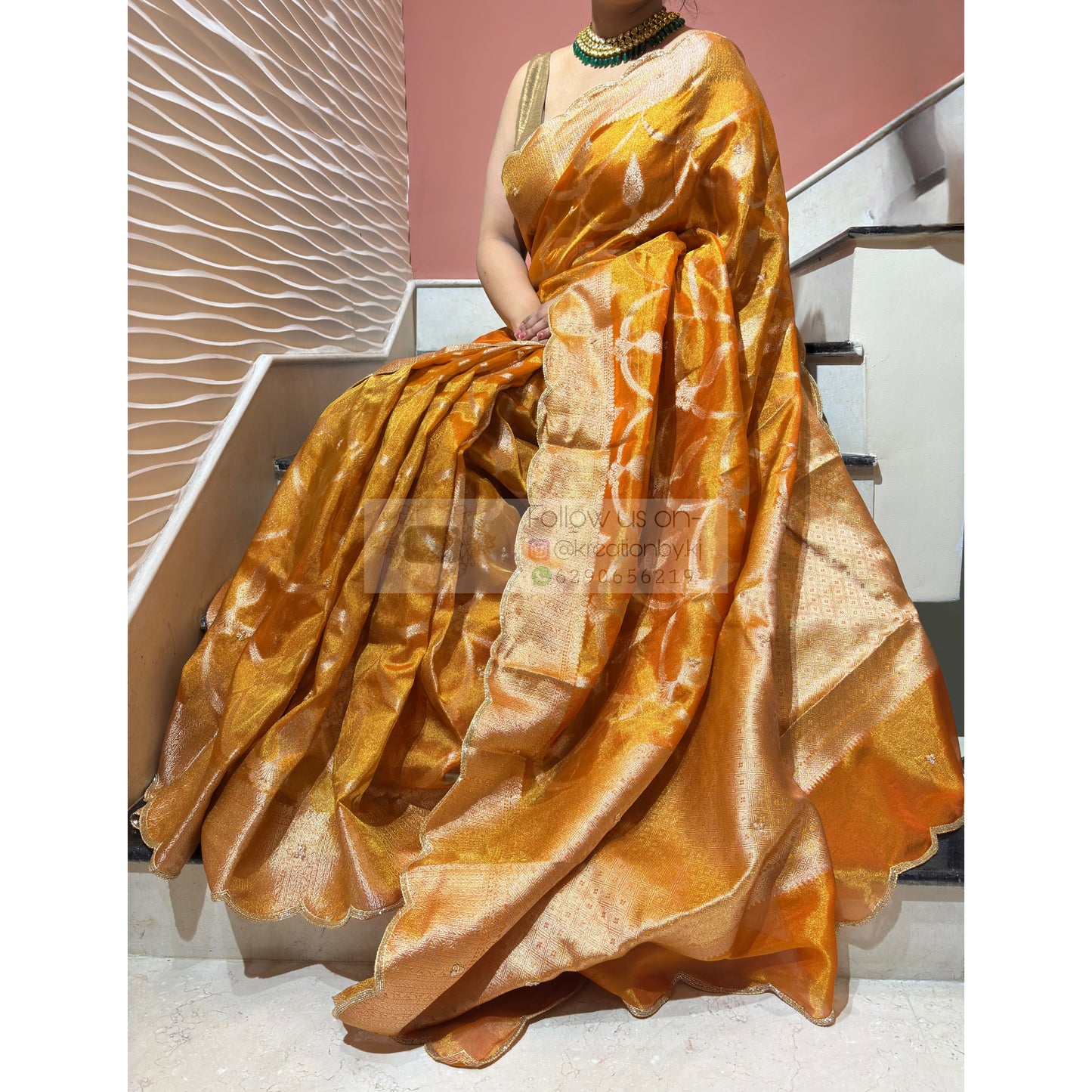 Mustard Yellow Banarasi Tissue Saree kreationbykj