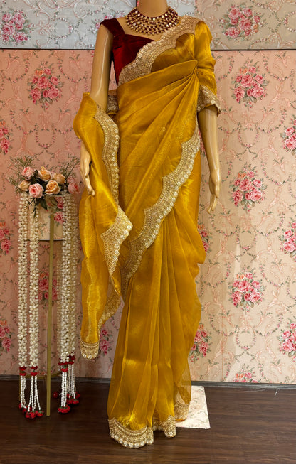 Golden Yellow Zari Tissue with Golden Border Saree