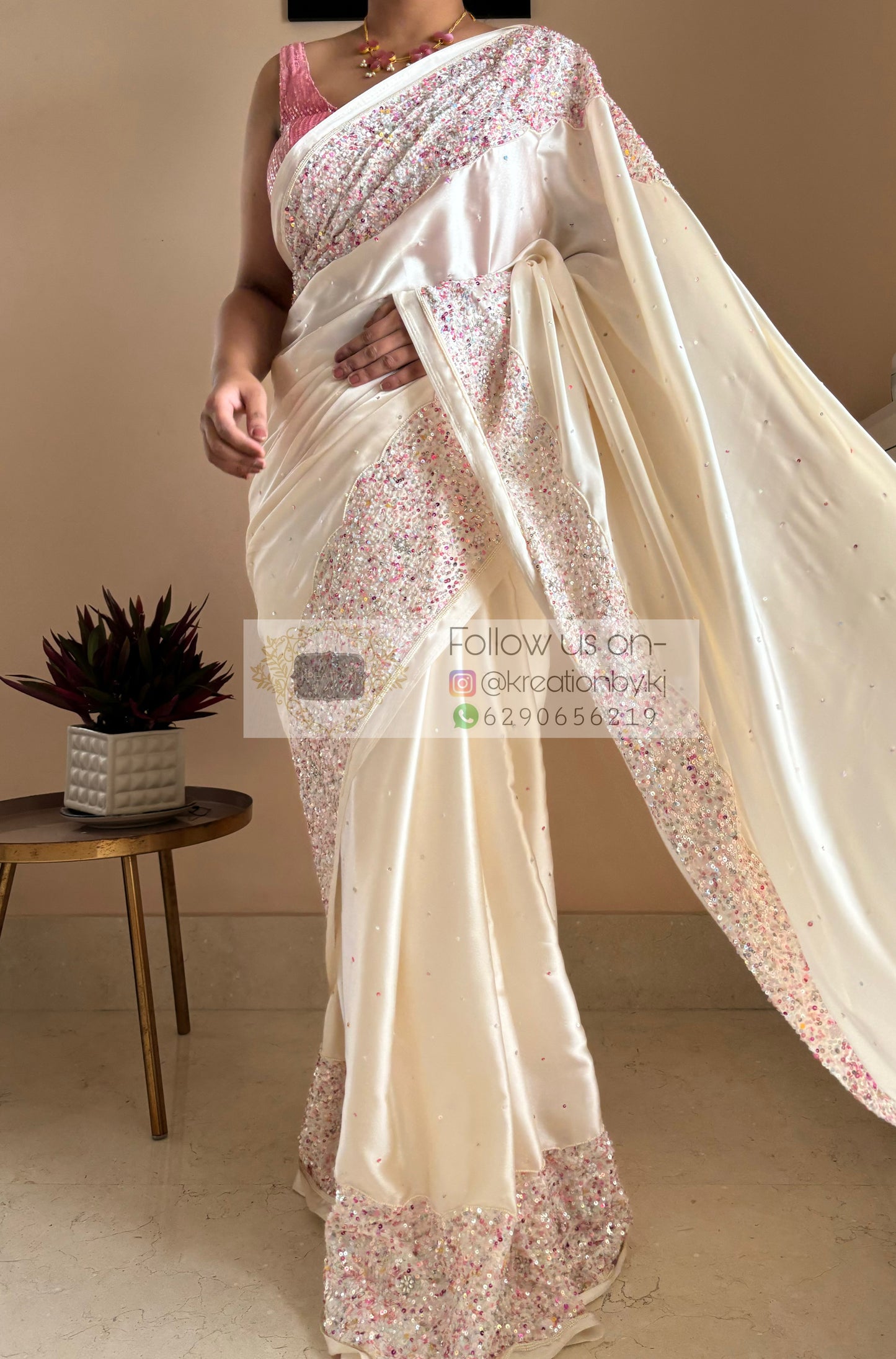 Nargis Cream Satin Silk Saree