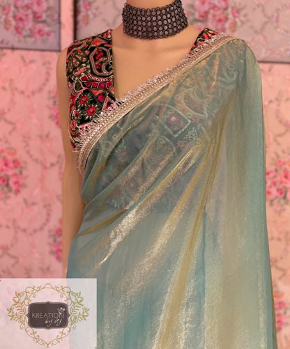 Pastel Green Shimmer Banno Saree