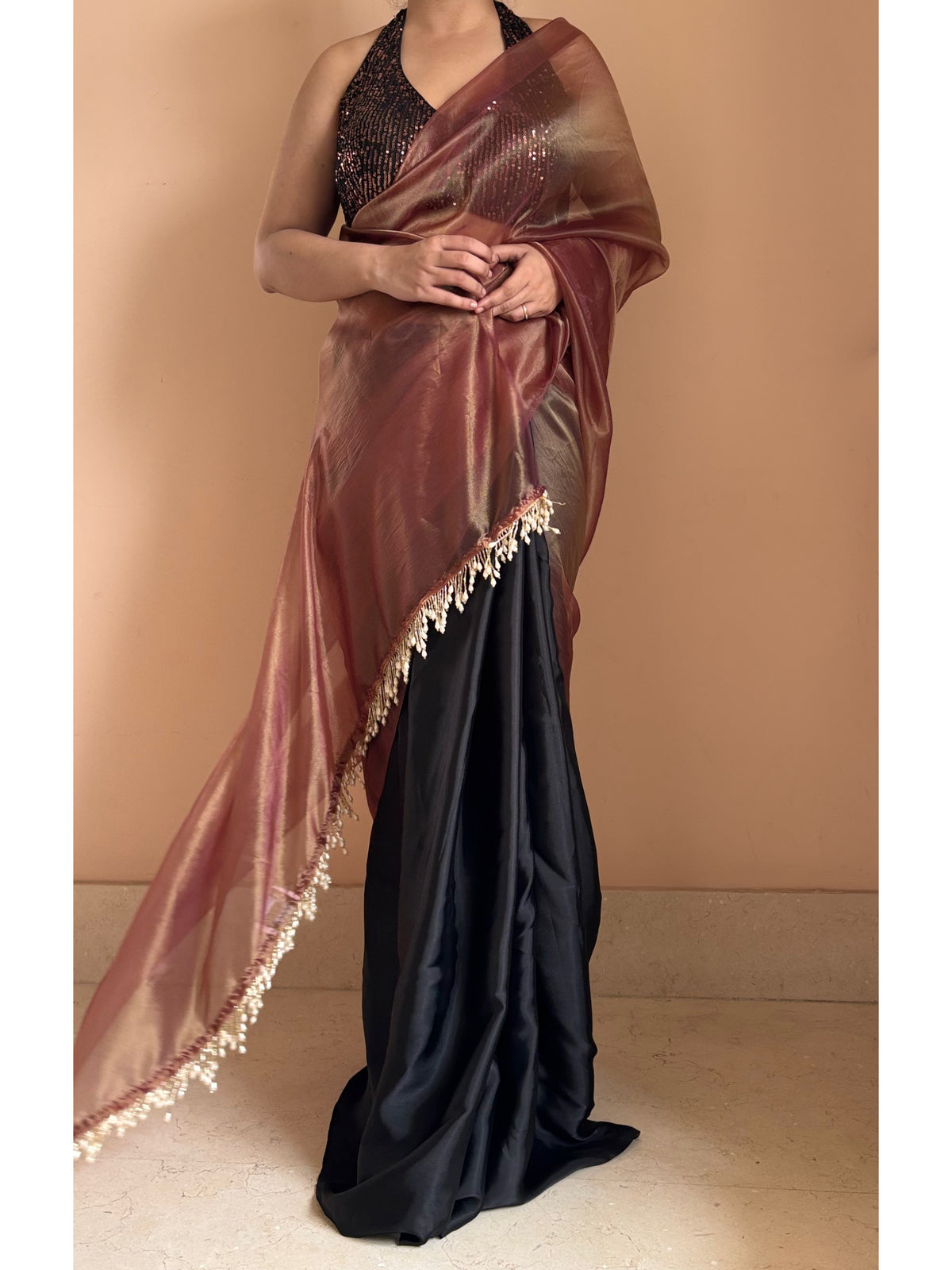 Rosewood Latte Tissue Saree