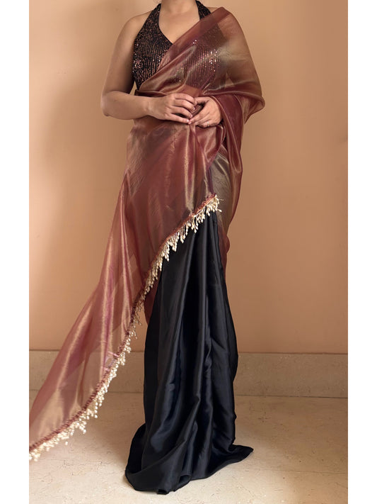 Rosewood Latte Tissue Saree
