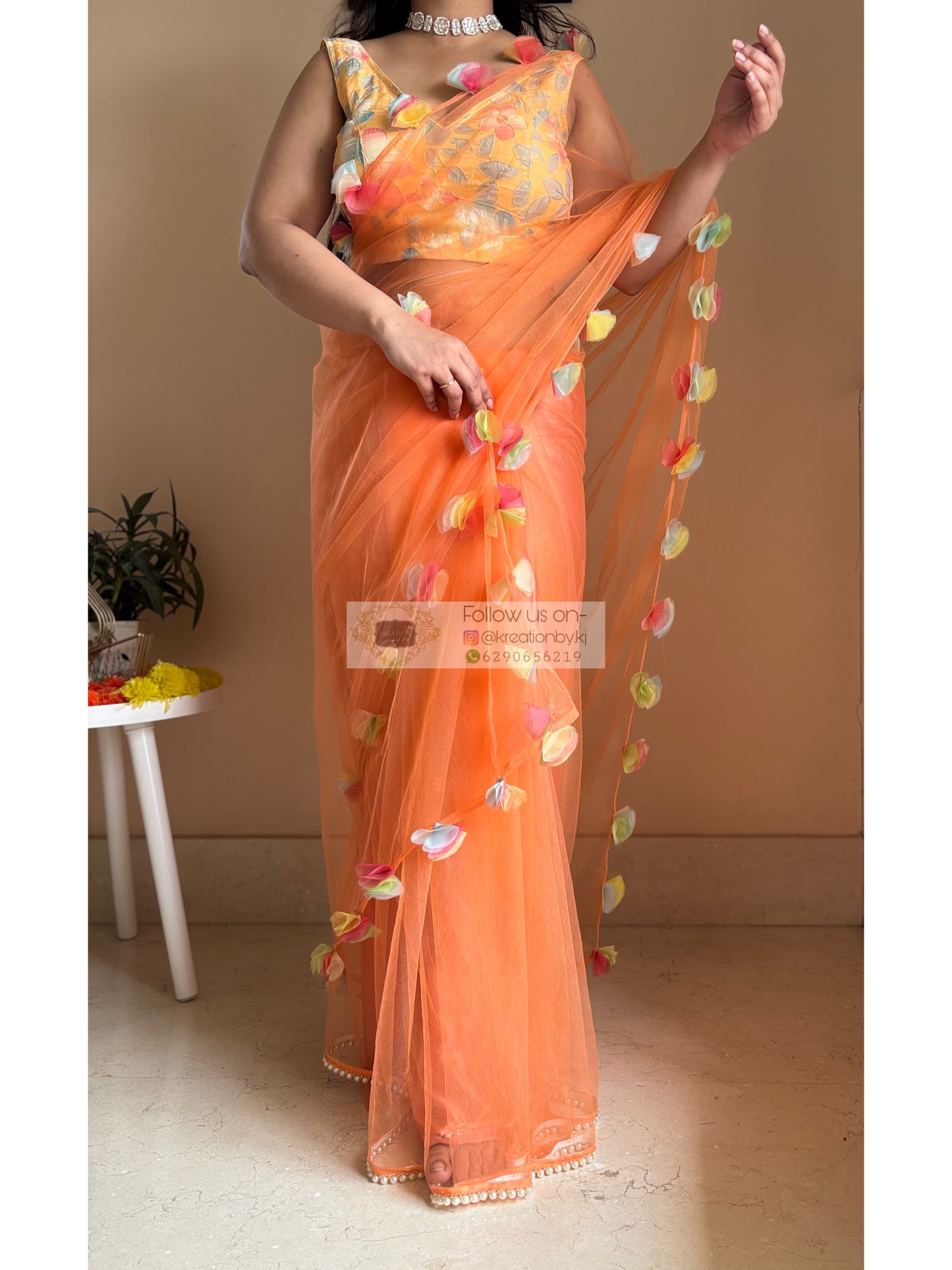My Sassy Girl Orange Net Saree