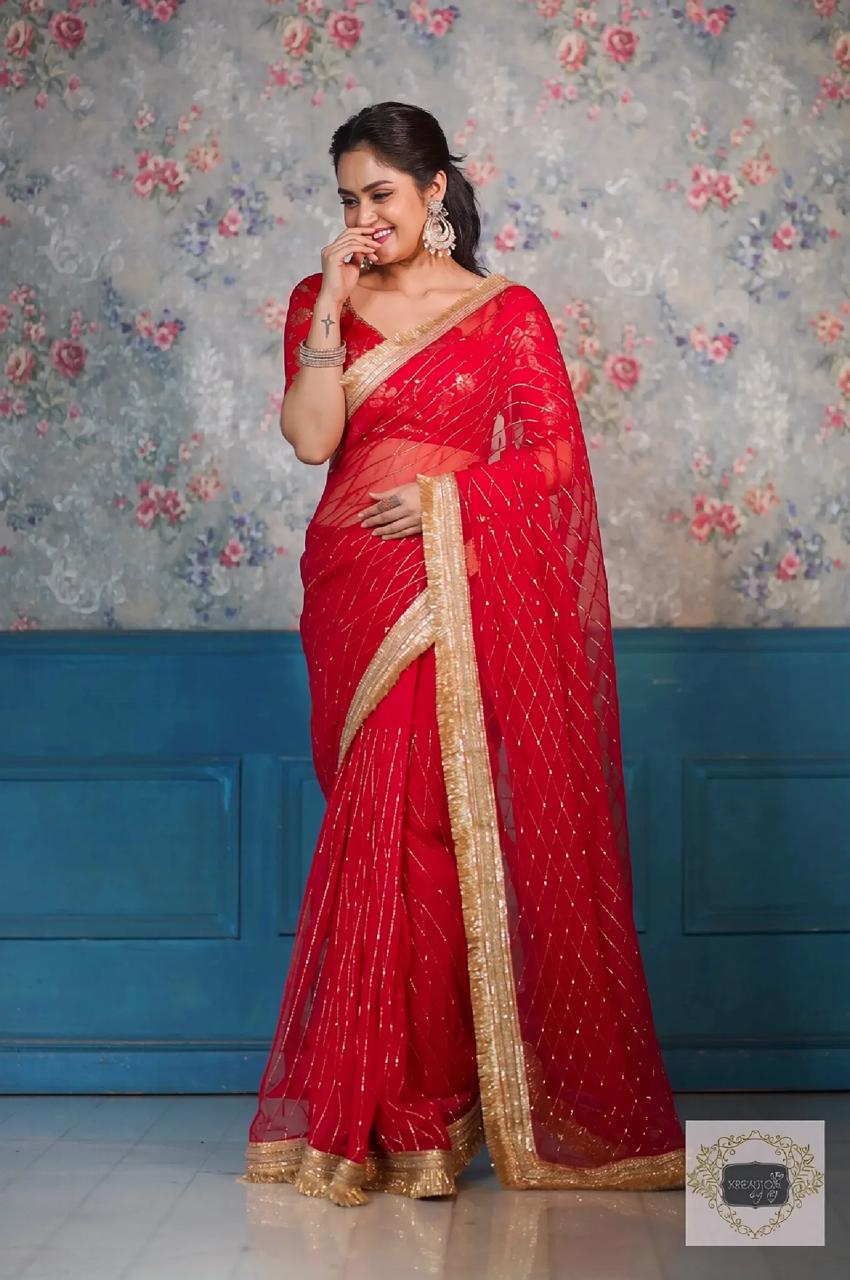 Red Noorani Banno Organza Saree