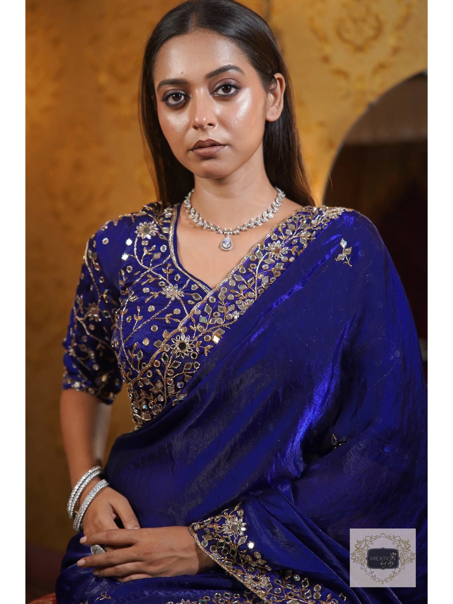 Royal Blue Sheesh Mahal Saree with Mirror Work