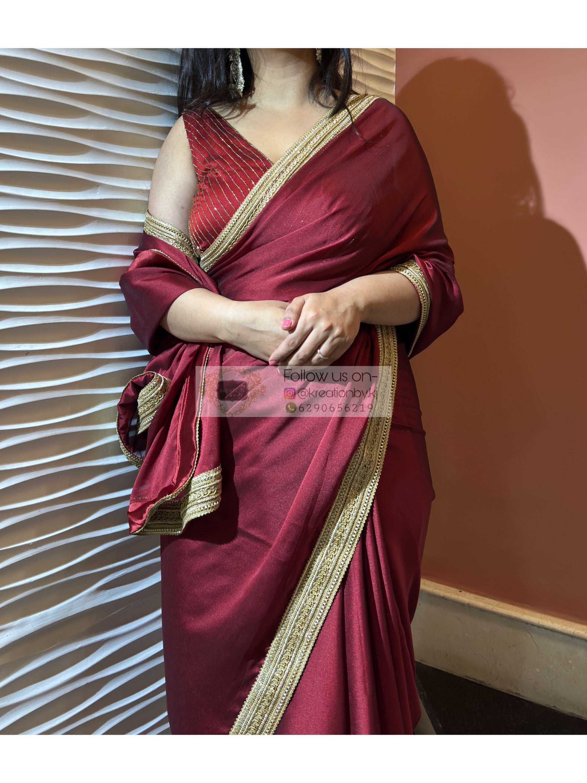 Maroon Georgette Saree with Golden Border kreationbykj