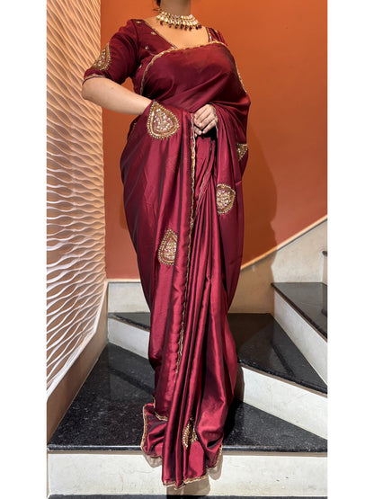 Raag Darbari Maroon Georgette Saree with Zardosi Work